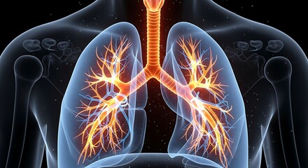 Anatomical Visualization of Human Lungs and Respiratory System Inside Transparent Torso