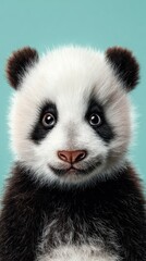 Obraz premium cute fluffy panda cub with gentle emotion, pastel background, soft lighting