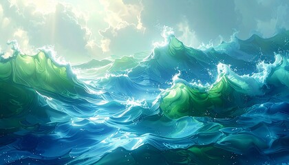 Dynamic Ocean Waves Under Sunlight, Illustrating the Power and Beauty of Nature's Watery Realm