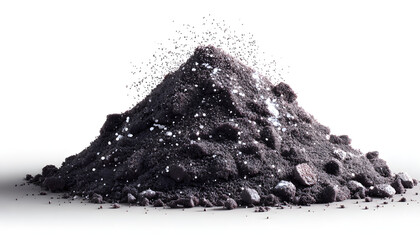 Ash pile isolated on white background, texture, Ash Wednesday concept isolated with white highlights, png. White tone