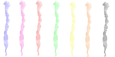 Six vibrant colorful abstract fluid drips cascade vertically on a deep black background creating a stunning modern