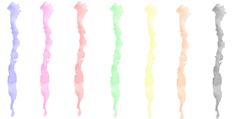 Six vibrant colorful abstract fluid drips cascade vertically on a deep black background creating a stunning modern