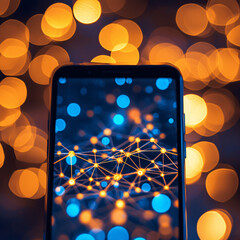 Mobile technology interaction visualization of data connections through smartphone display modern urban environment close-up view conceptual art