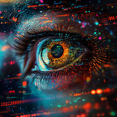 Exploring the intersection of technology and human emotion a close-up of a digitally enhanced eye futuristic environment abstract imagery