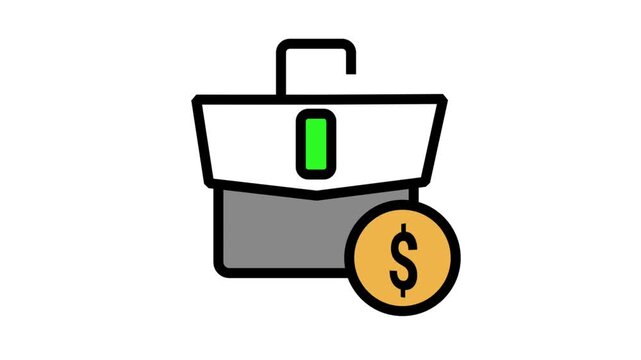 Animated briefcase and money icons. Motion animated icons suitable for web, business, industry, and entertainment.