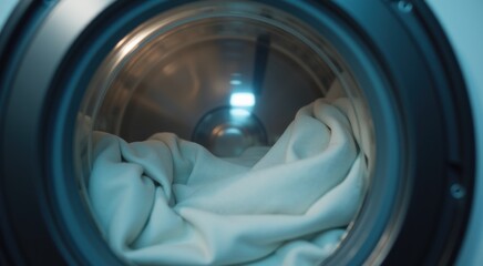 A close up of a white cloth inside of a washing machine