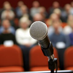 Public speaking event conference hall audience engagement professional setting close-up view communication skills