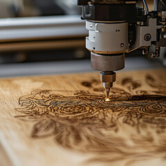 Engraving process on wood craft workshop woodworking indoor close-up artistry techniques for enhanced creativity
