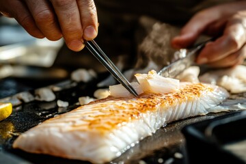 Cooking seafood delicacies restaurant kitchen culinary art bright environment close-up flavorful techniques