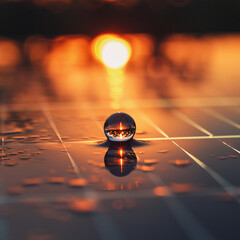 Droplet reflection at sunset water surface nature photography serene environment close-up view tranquility concept