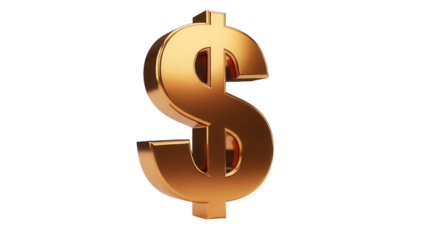 Golden dollar sign PNG isolated on transparent background, currency symbol for finance and investment concepts