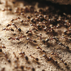 Ants organizing their colony soil environment nature photography ground level view community behavior