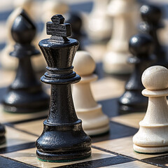 Strategic chess match board game setting close-up shot intense environment aerial view mind games and tactics