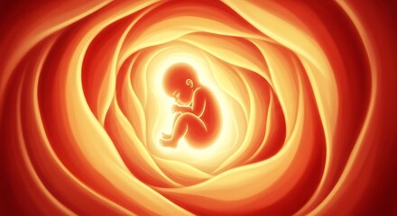Warm Glowing Illustration of a Human Fetus in the Womb Representing Pregnancy and Life Development