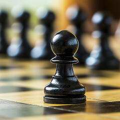 Strategic moves in chess close-up of a black pawn on a checkered board indoor still life focused perspective game tactics