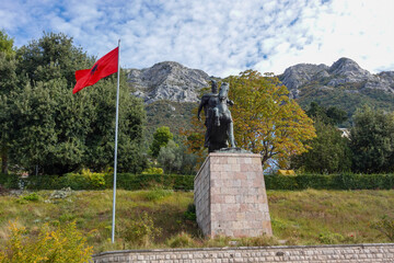 Kruja,&nbsp;Albania, October 21st 2025; The Skanderbeg monument in Kruja honors a key figure of Albanian history, set against the town&rsquo;s rich historical landscape.