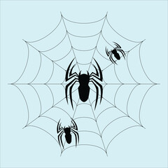 Black spiders and web on light blue background with no text arachnid insect