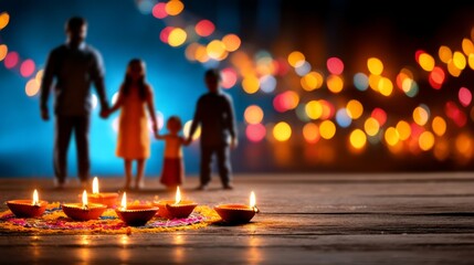 Traditional Indian Ritual with Light from Oil Lamps in Festive Scene