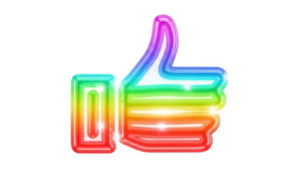 Rainbow thumbs up PNG isolated on transparent background, colorful like gesture for social media and positive feedback