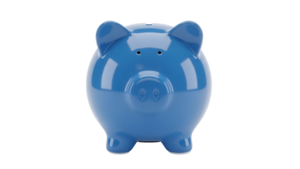 Blue piggy bank PNG isolated on transparent background, savings and investment concept for financial planning and money management