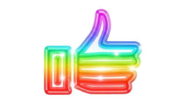 Rainbow thumbs up PNG isolated on transparent background, colorful like gesture for social media and positive feedback - Powered by Adobe