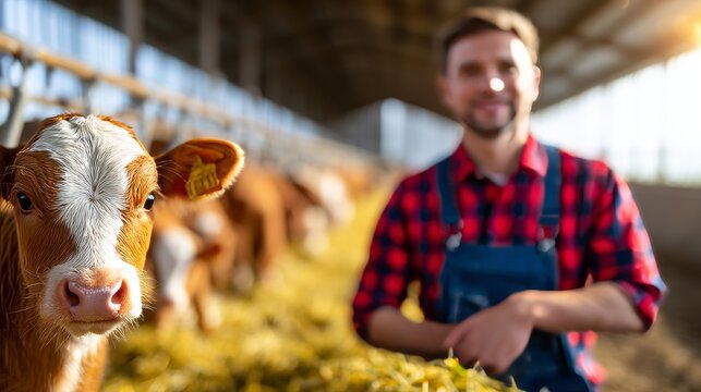 Farm Activity with Livestock in Barn for Animal Breeding and Care Support
