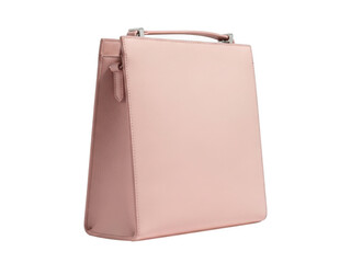Elegant pink leather handbag isolated on transparent background