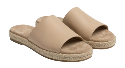 Stylish pair of light brown sandals with soft sole placed on a white background for casual wear or summer outings