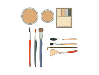 Painting tools hand drawn set. Painters equipment, drawing stationery.