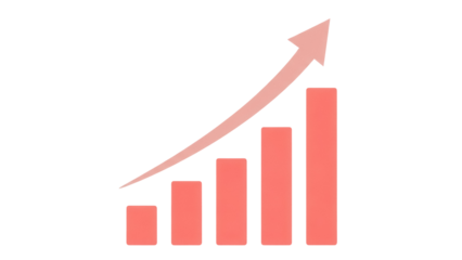 Rising bar graph with arrow isolated PNG, financial growth chart on transparent background for business presentation and marketing materials