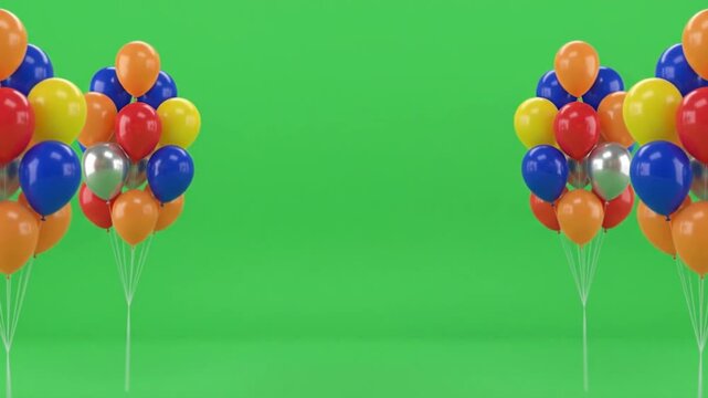 Colorful Balloons Floating on Green Screen Background for Celebration.