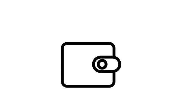Animated minimal outline wallet icon with a button closure. Use for payment, finance, e-commerce, or digital money transaction clip.
