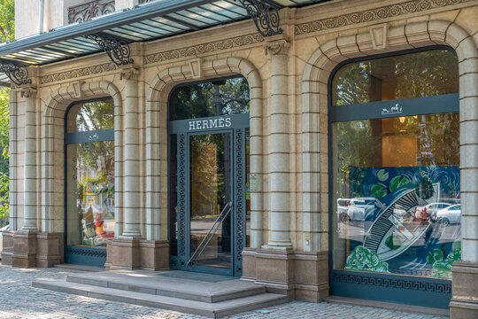 Almaty, Kazakhstan - July 21, 2025: Entrance to the Hermes store