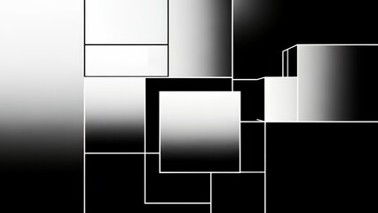モダンな白黒の四角形とグラデーションが融合した抽象背景