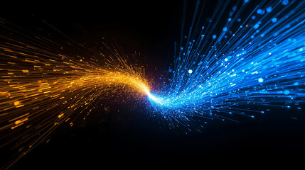 Orange and blue light trails intersecting in space