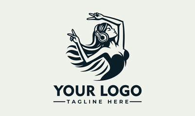 Vector logo design template featuring a dynamic woman with flowing hair and a leaf, set against a clean background with space for a custom tagline.