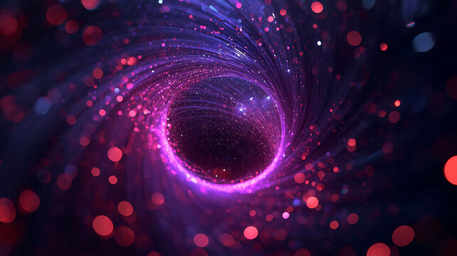 Vibrant purple and pink swirling tunnel of light with red dots - Powered by Adobe