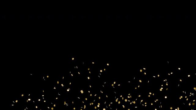 Golden circular confetti triple explosions overlay on green screen and alpha channel	