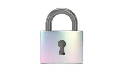 Shiny silver padlock PNG isolated on transparent background, security and privacy concept for graphic design and web elements