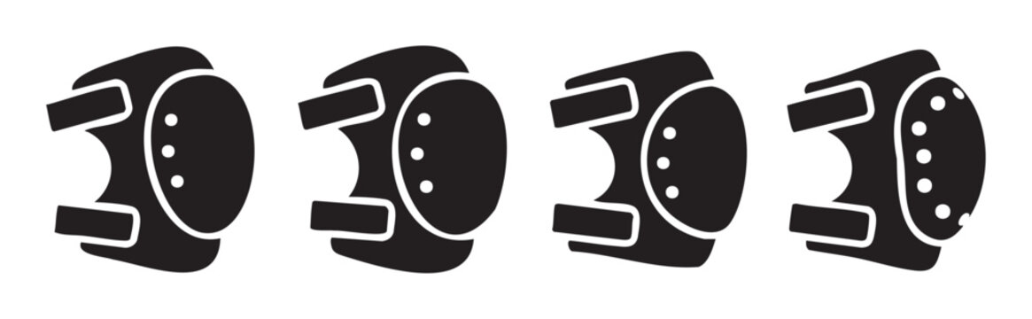 Protective knee and elbow pads icon set vector illustration depicting essential safety gear for sports, skateboarding, and rollerblading.