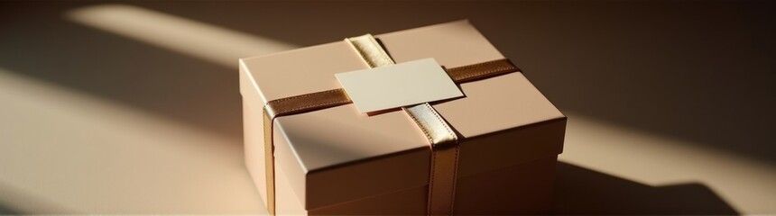 Box with a piece of paper on top of it gift card concept banner copy space