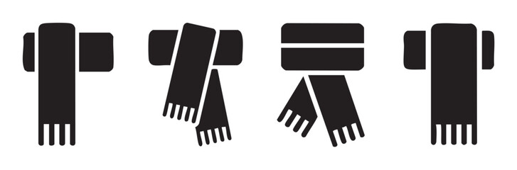 Winter scarf icons set with various styles and folded positions, representing cold weather clothing accessories for fashion and warmth.