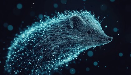 Illuminated Lines Forming a Holographic Hedgehog, Representing Innovation and Technology