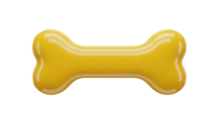 Shiny yellow dog bone isolated PNG, pet treat for canine nutrition and animal care on transparent background
