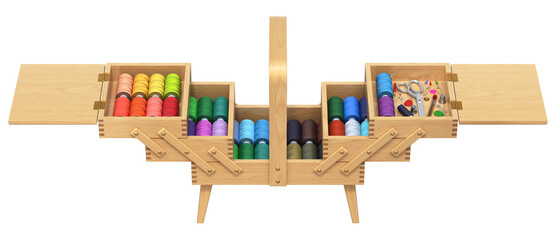 Full expandable wooden sewing box with the legs - 3d illustration
