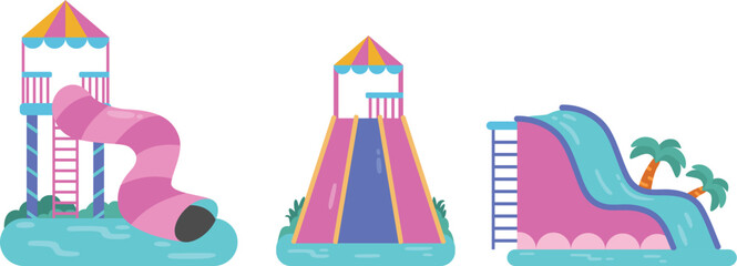 Waterslide Waterpark Vector Illustration Collection.
