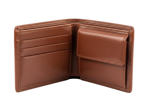 Brown leather wallet interior isolated on transparent background