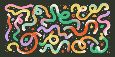 Y2K funky Lines with Color Textured Gradient. Abstract Wavy Ribbons Shapes. Wave Design Elements for Backgrounds, Patterns, Posters and Banners.