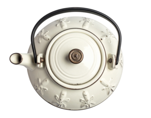 Top-Down View of Retro Teapot Lid and Handle, Minimal Vintage Composition, Isolated