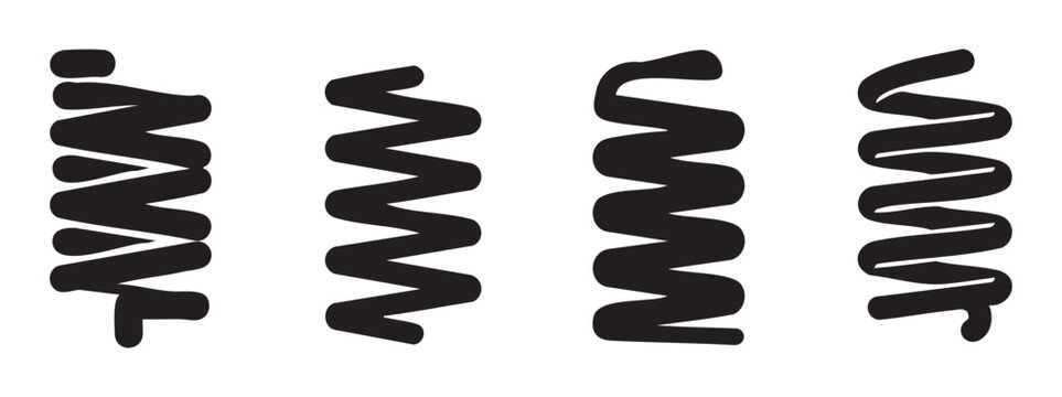 Abstract black wavy spiral shapes with varying thicknesses and curves are presented as versatile graphic elements for modern design.